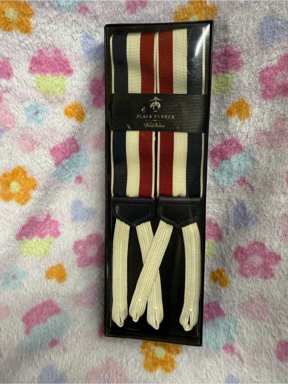 Brooks Brothers Navy, Red & Cream Striped Suspenders